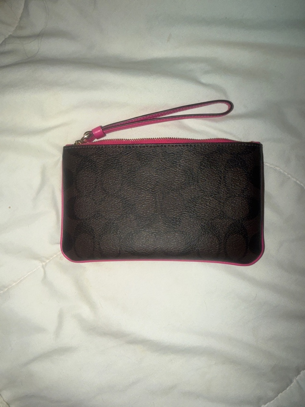 Coach Black & Pink Signature Wristlet with Pink Trim and Strap - Picture 3 of 5